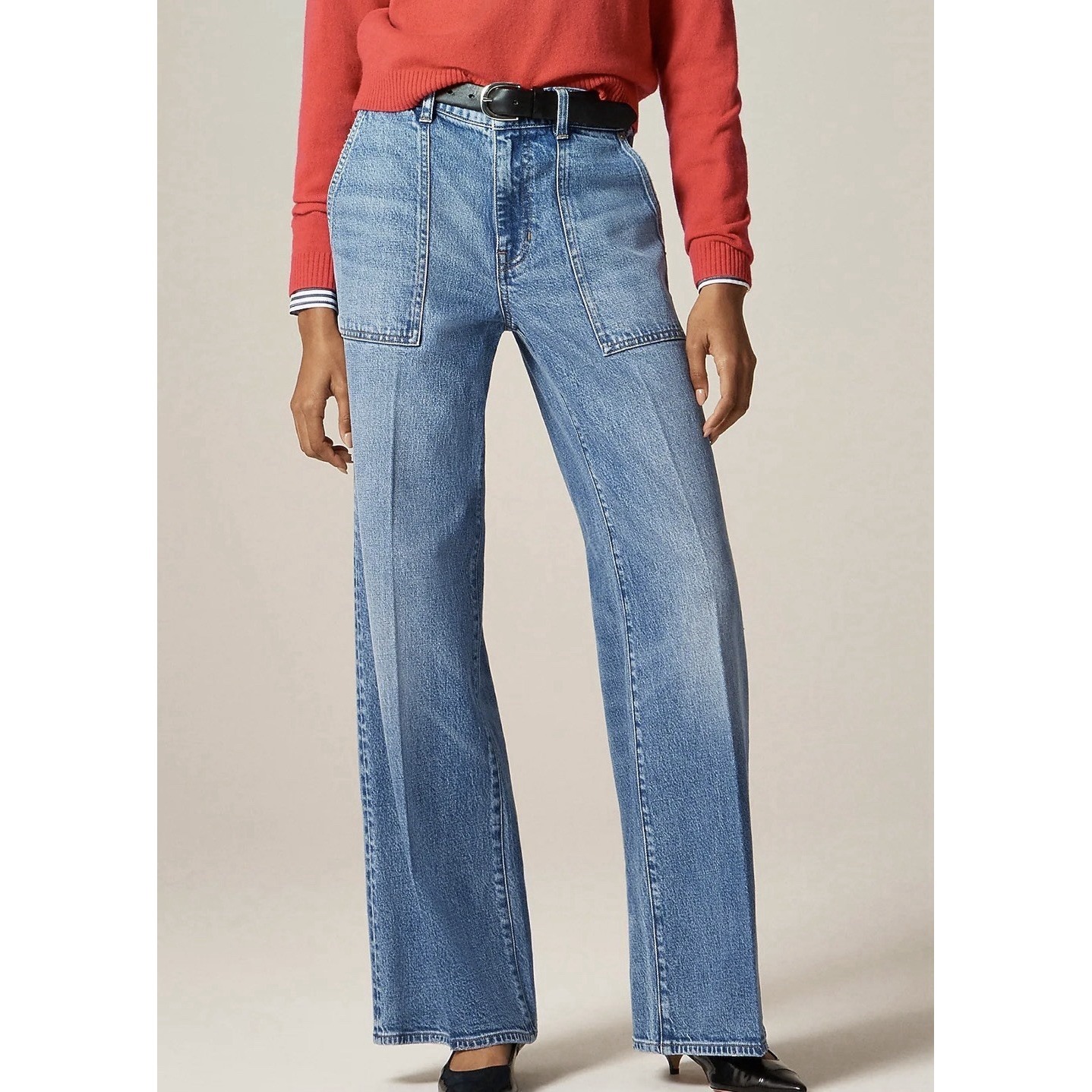 J. Crew Camp Pocket Wide Leg Jean Women Sz 29 Tall Classic Medium Wash Preppy